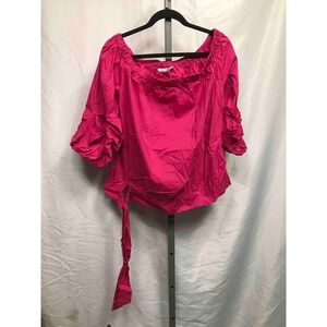 NY Company Off Shoulder Bubble Sleeve Tie Front Top Magenta XL